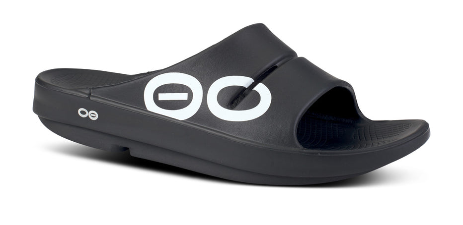 Sandalia Unisex OOFOS Recovery Ooahh Sport Negro Blanco – oofos.es